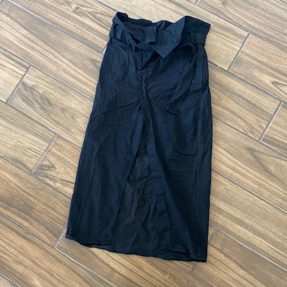 CAARA Black Origami High Slit Skirt with Waist Band